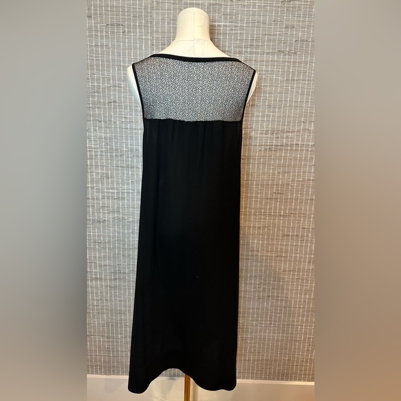 Eileen Fisher Silk Georgette Sleeveless Crepe Dress with Mesh Neckline Sz Lrg - Picture 3 of 6